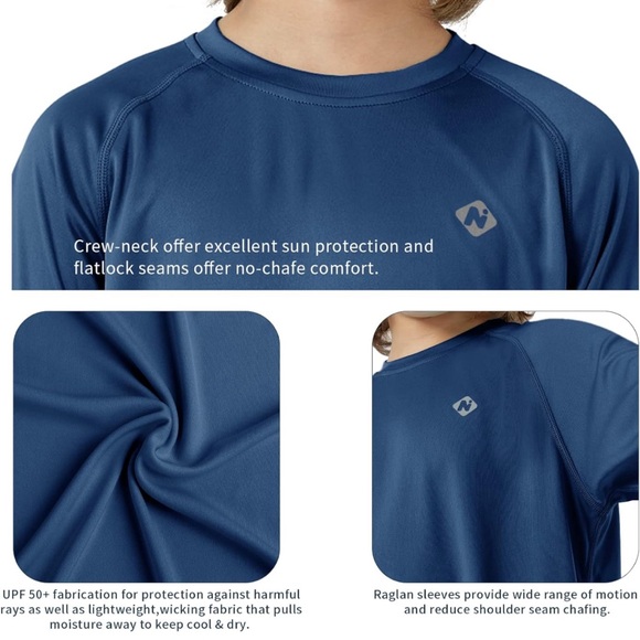 NAVISKIN UPF 50+ Long Sleeve Blue Swim Shirt Rash Guard Lightweight Quick Dry - Picture 3 of 6